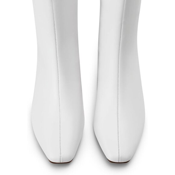 Women White Knee High Boots 2 Inch Kitten Heel Square Toe Wide Calf Long Fall - Picture 6 of 8